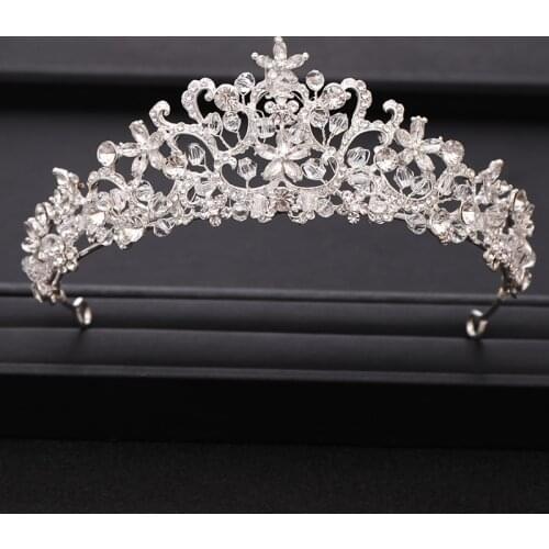 Luxury Rhinestone Beads Heart Bridal Tiara Crown Silver color Crystal Diadem Veil Tiaras Wedding Hair Accessories Headpieces