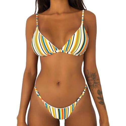 The Latest 5 Colors Ladies Sexy Printed Swimsuit Ladies Adjustable Spaghetti Belt Triangle Bra + Thong Swimsuit