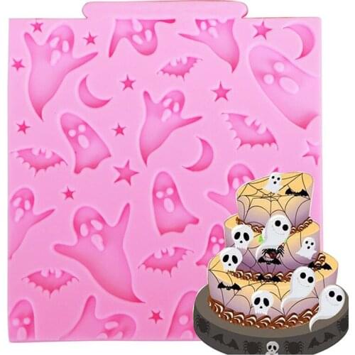 Halloween Ghosts Bats Moon Star Silicone Mold Cake Border Cupcake Fondant Cake Candy Clay Chocolate Gumpaste Moulds