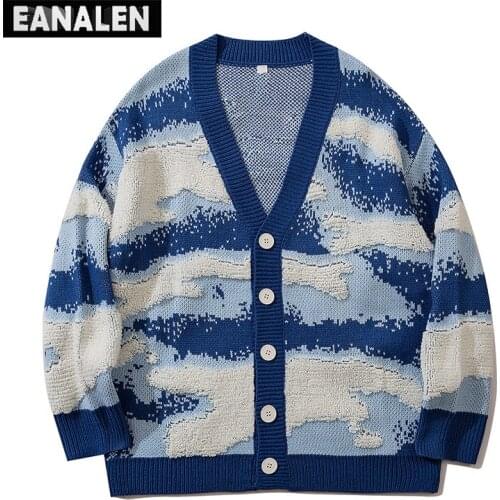 Harajuku contrast color blue sky white clouds sweater womens super street wear vintage jumper knitted cardigan mens winter