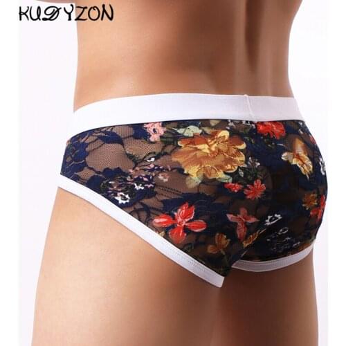 Men Briefs Sexy Lace Briefs See Through Breathable Underpants Cuecas Calzoncillos Bulge Pouch Mesh Gay Underwear Jockstrap