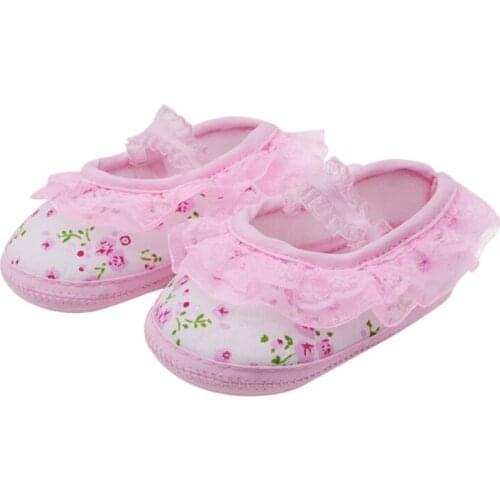 Ins Autumn Casual Baby Girls Crib Shoes Lace Flower Infant Toddler Shoes Kids Princess Shoes Solid Colors 0-18M
