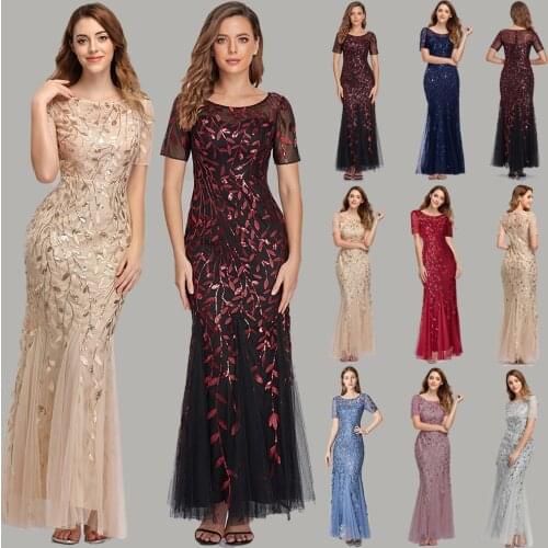 Plus Size Evening Dresses Mermaid O Neck Short Sleeve Lace Appliques Tulle Long Party Gown Robe Soiree Sexy Formal Dress vestido