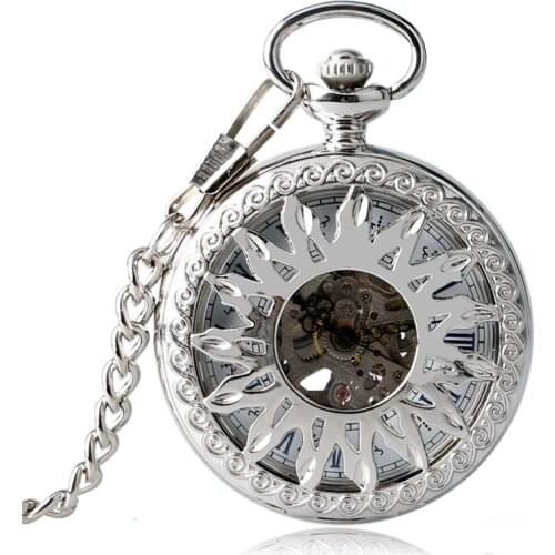 Vintage Classic Steampunk Silver Pocket Watch Men Auto Stainless Steel Mens Woman Mechanical Pocket Watch