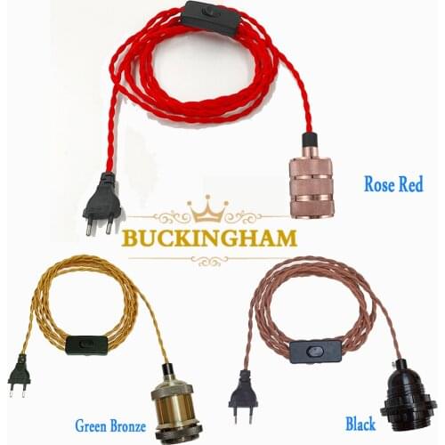 Vintage Power Cords EU Plug With Line Switch E27 LED Lights Edison Bulbs Incandescent Lamps Socket Twisted Wire Cord Lamp Hoder