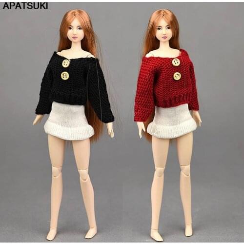 Long Sleeve Knitted Handmade Sweater for Barbie Doll Clothes for 1/6 BJD Doll Outfits Short Jeans Pants Skirt Toys For Children