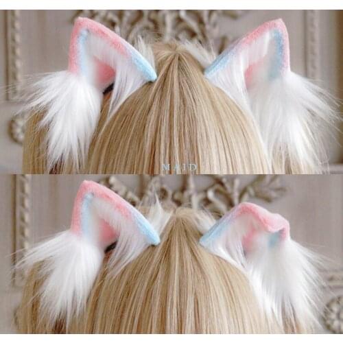 New Pink Colorful Cat Ears Hair Pin Hand Made Work For KC Cosplay Party Game Costume Accessories Custom Made