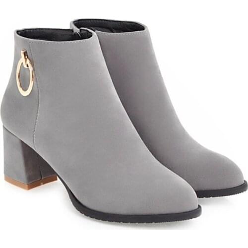 Big Size 9 10 11-14 boots women shoes ankle boots for women ladies boots shoes woman winter Metal trim solid color