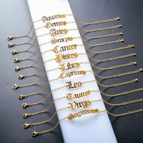Kissme Twelve Constellations Charm Bracelets For Women Gold Color Stainless Steel Cutting Process Chains Fashion Zodiac Jewelry