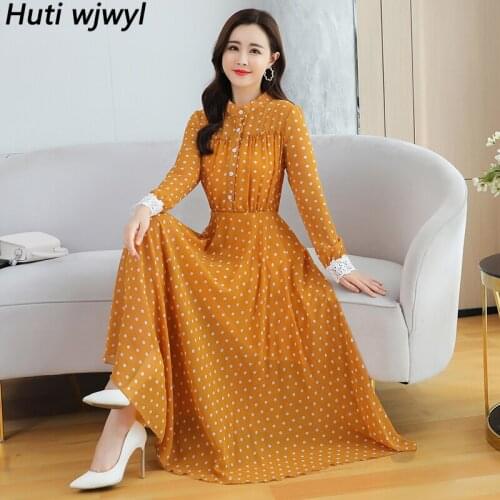 2021 Spring Autumn Vintage Midi Beach Dress Robe Plus Size Casual White Dot Shirt Dress Women Elegant Bodycon Party Maxi Vestido