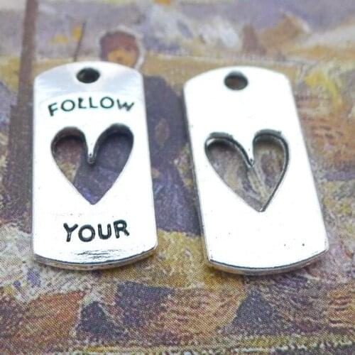 Newest 12Pieces 20*10mm Mixed Alloy Antique Silver Color Follow Your Heart Charms Pendant Accessory For DIY Jewelry Making