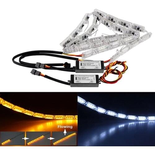 2Pcs 16LED White/Yellow Car LED Strip Lights Crystal Flexible Stretchable Flowing Daytime Running DRL Turn Signals Light
