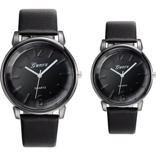 2Pcs Couple Watch Round Dial Analog Simple Womens Creative Leather Fine Watches Women Ladies Dress Quartz Wristwatch Reloj Mujer
