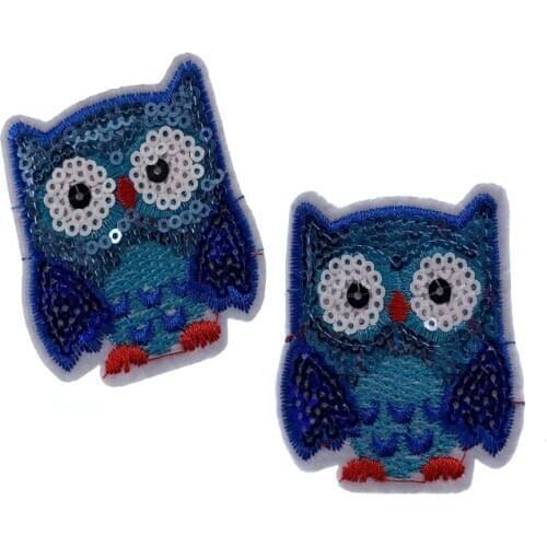 5pcs/lot Glitter Owl Patch Fabric Appliques Embroidered Iron On Clothing Coats Jeans Pants Badge Accessory