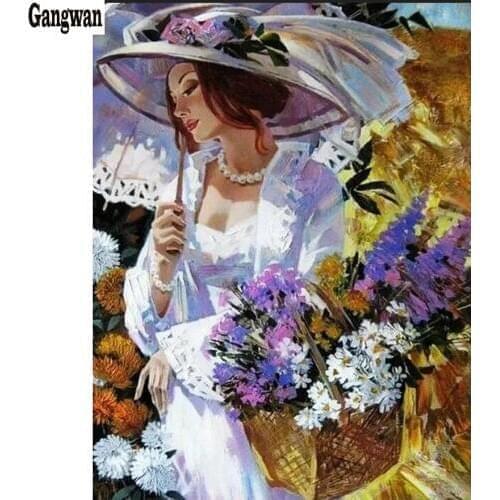 5D DIY Diamond Painting woman in hat Scenery 3D Diamond Embroidery Cross Stitch needlework Home Decoration Round drill love gift