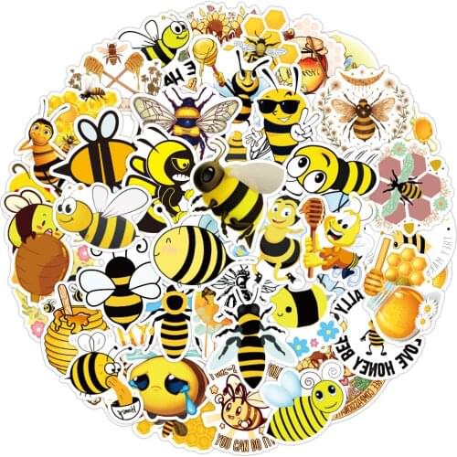 50pcs Cartoon Cute Yellow Bee Graffiti Scrapbook Stickers for Laptop Bike Computer Helmet Car DIY Waterproof Sticker