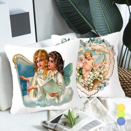 Angel and Santa Decorative Cushion Cover Christmas Polyester Pillowcase for Bedroom Sofa Couch Sweet Home Festival Decor 45x45