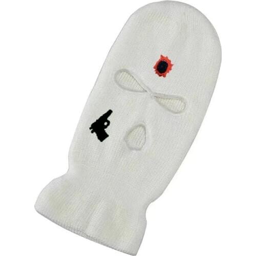 Full Face Cover Winter Outdoor Sport Knitted Face Cover Ski Balaclava Headwrap Gun Pistol Bullet Holes Embroider logo