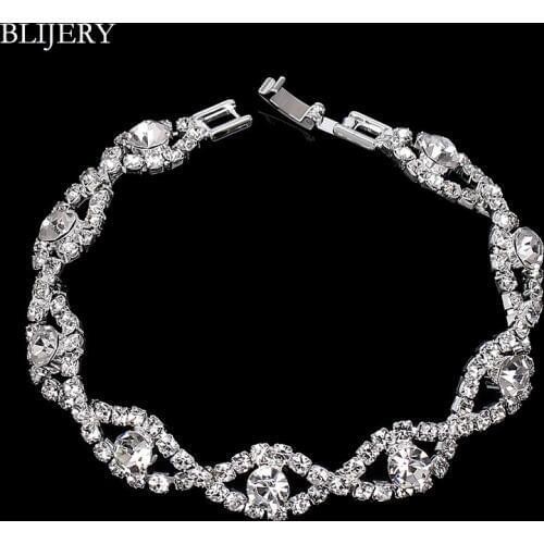 BLIJERY Fashion Crystal Bracelets For Women Silver Color Rhinestone Infinity Bracelets & Bangles Femme Bridal Wedding Jewelry