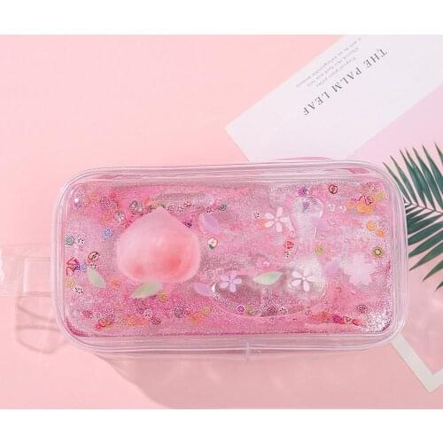 Pencil Case Kawai Peach Color Cosmetic Bag Large Capacity Multiple Uses Pencil Case High-quality Portable Cute Pencil Bag