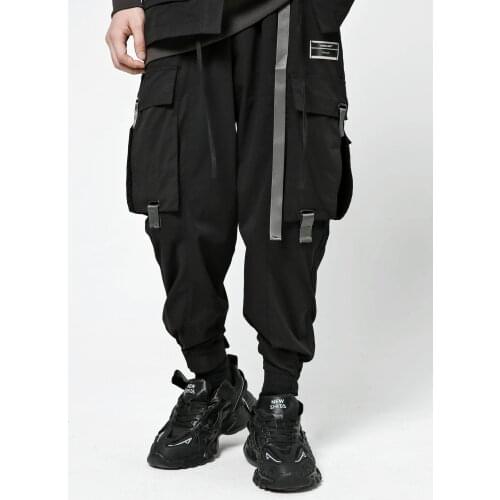 Techwear Joggers For Men Streetwear Harem Black Multi-Pockets Pants