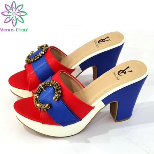 Autumn Elegant Style Italian Women Shoes in Blue Color African Ladies Shoes with Shinning Crystal for Wedding