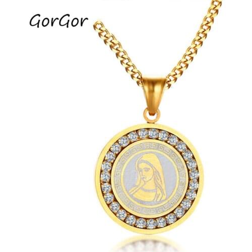 GorGor Religious Medal Oval Our Lady Of Guadalupe Catholic Virgin Mary Pendant Necklace For Women For MenPN-628