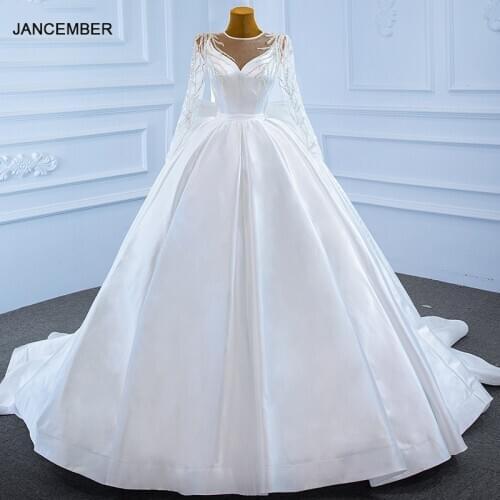 J67233 JANCEMBER Long Sleeve Wedding Dresses 2021 Beading Lace Up Back Sexy V-Neck Ball Gown Sequined