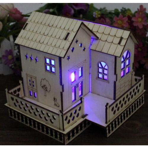 Creative Wooden Flashing House Toys Luminous Villa Model Birthday Gift for Kids Children Housing Decoration Ornaments