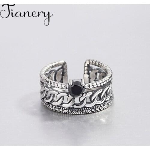 Personality Boho Black Zircon Rings For Women Charm Wedding Jewelry Adjustable Antique Finger Ring Anillos 2021