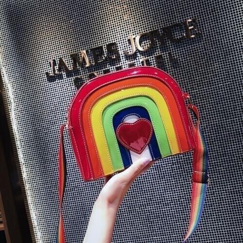 BENVICHED small bag women 2021 new Korean version satin bag lacquer skin lovely sprouting rainbow girl little satchel c151