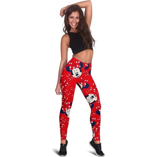 DISNEY mickey mouse Fitness Women Leggings Fashion Patchwork Print High Waist Elastic Push Up Ankle Length Polyester Leggings