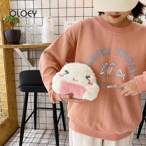 Cute Harajuku Small Women Bags kawaii Japanese style Flap Crossbody bag Chain Plush Cartoon Handbag Girl Shoulder Messenger Bags