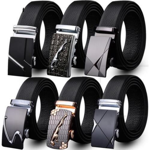 ZPXHYH Men Belt Male Genuine Leather Strap Belts For Men Top Quality Automatic Buckle black Belts Men Real leather cowskin belt