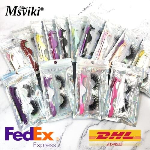 Fedex Shipping Makeup Set False Eyelashes Extension 25MM Mink Lashes Packaging Wholesale Eyelash Brush Lash tweezers Bulk