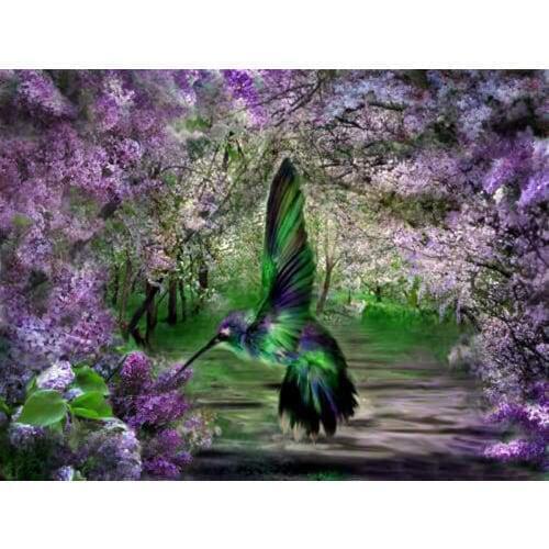 GLymg DIY Embroidery Handicrafts Lilac Flower Hummingbird Diamond Embroidery Painting Kit Rhinestones Embroidery Wall Art Decor