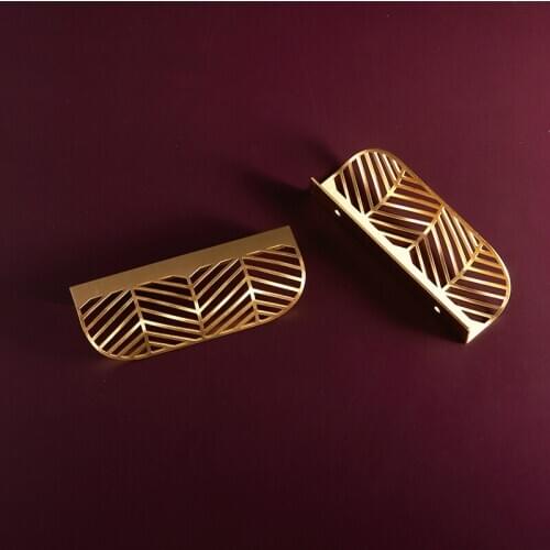 Invisible Handle Cupboard Door Embedded Drawer Wardrobe Cupboard Leaf Nordic Modern Simple Gold Brass Door Handle