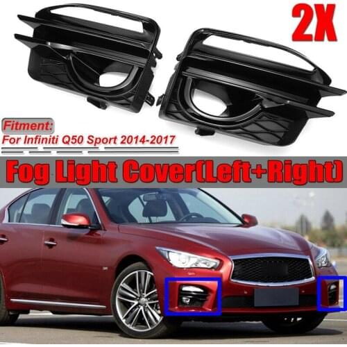 NEW-2PCS Bezel Front Fog Light Lamp Cover Frame Black for Infiniti Q50 Sport 2014-2017