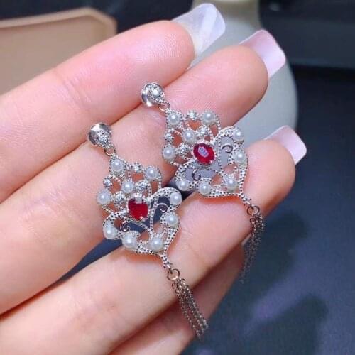 The latest designnatural ruby earings ladies Party Jewelry 925 pure silver high-end jewelry Monopoly