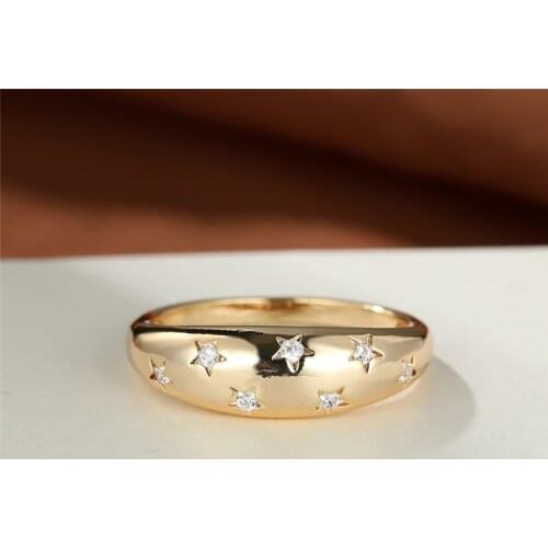 Antique Gold Color Wedding Ring Dainty White Round Zircon Ring Female Cute Small Star Engagement Rings For Women Wedding Jewelry