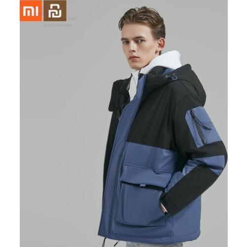 Original xiaomi 90 points mens color matching hooded down jacket 90% white duck down 4 waterproof winter jacket smart
