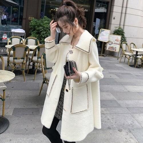 Women New Autumn Winter Imitated Mink Cashmere Coat Female Casual Loose Soft Wool Coats Ladies Vintage Korean Fashion Outerwears