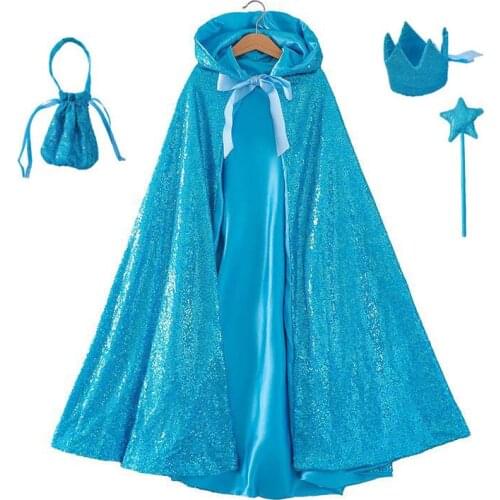Baby Girls Snow Queen Sequins Hooded Cloak Girls Princess Witch Cosplay Costume Children Halloween Carnival Party Dress Up Gown