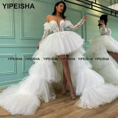 Yipeisha High Low Detachable Prom Dresses Sexy Off-shoulder Tiered Skirt Pageant Gown Long Sleeve Princess Party Dress Luxury