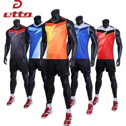 Etto Professional Men Sleeveless Jersey Volleyball Suit Sets Quick Dry Volleyball Team Uniforms Match Training Sportswear HXB023