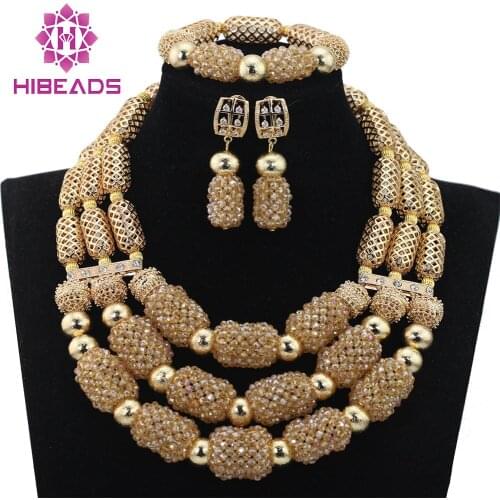 Luxury Champagne Gold Dubai Wedding Beads Crystal Jewelry Set Bridal Inspiration Party Jewelry Accessory Free Shipping WD617