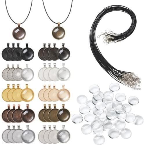 Alloy Pendant Cabochon Settings Glass Cabochons Waxed Cord Necklace Making DIY Pendant Necklace Findings