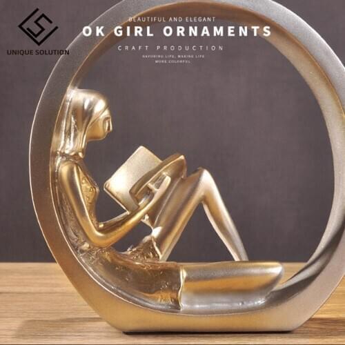 Europe Lady Statue Abstract Sculpture Resin Reading Girl Figurines Desktop Crafts Birthday Gifts Home Decoration Accessories