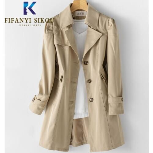 2020 New High quality Women Plus size Trench coat Single Breasted Lapel Mid Long Trench coat Female Casual Business Outerwear