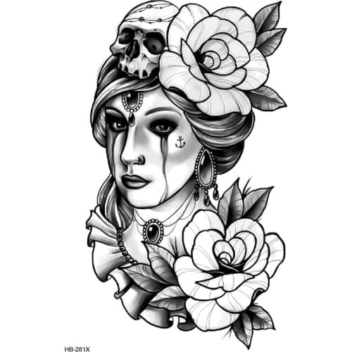 Horror Girl/Flower/Snake Waterproof Temporary Tattoo Sticker Flash Tattoo Tatuagem Women Tatoos Fake Tattoo Sleeves Men
